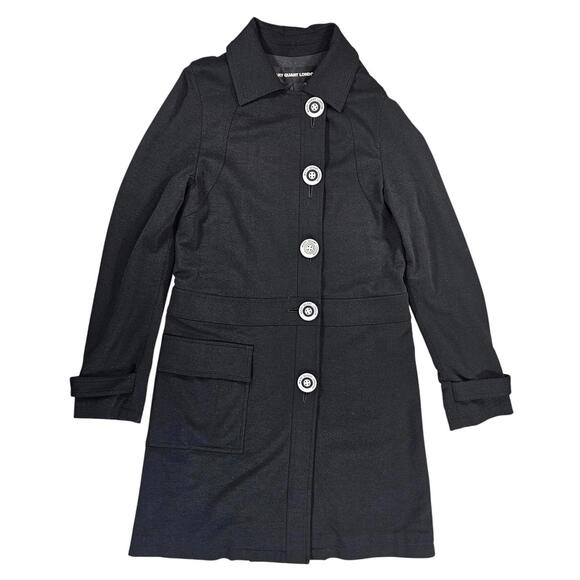 Y2K Mary Quant London Black Stretch Coat White Daisy Buttons Size 8 Japan Mod - Picture 6 of 14